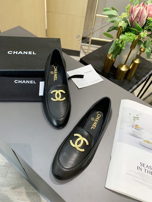 Chanel女鞋 香奈兒高版本2020早春新款單鞋 Chanel羊皮平跟女皮鞋  naq1166
